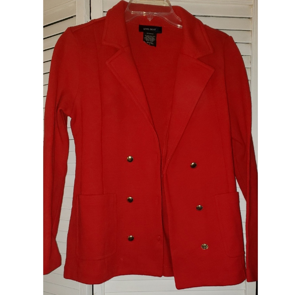 RED BLAZER WITH GOLD BUTTONS